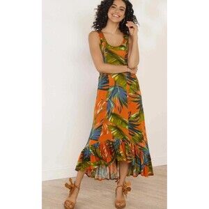 Soft Surroundings Fabiana Tropical Maxi Dress Size S  beach sleeveless orange